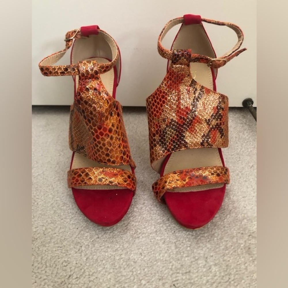 Bebe Red Snake Skin Heels